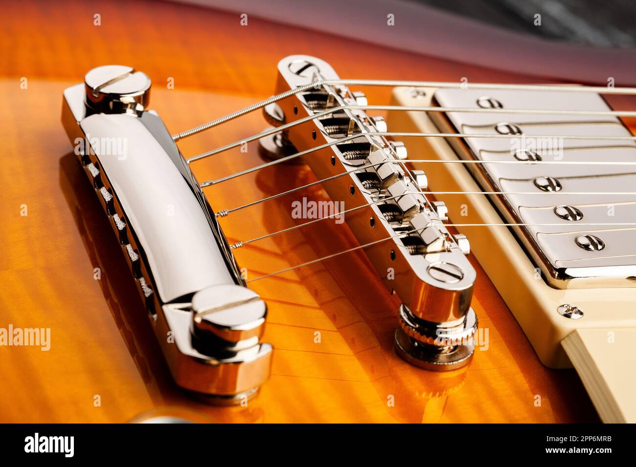 ponte per chitarra elettrica macro closeup Foto Stock