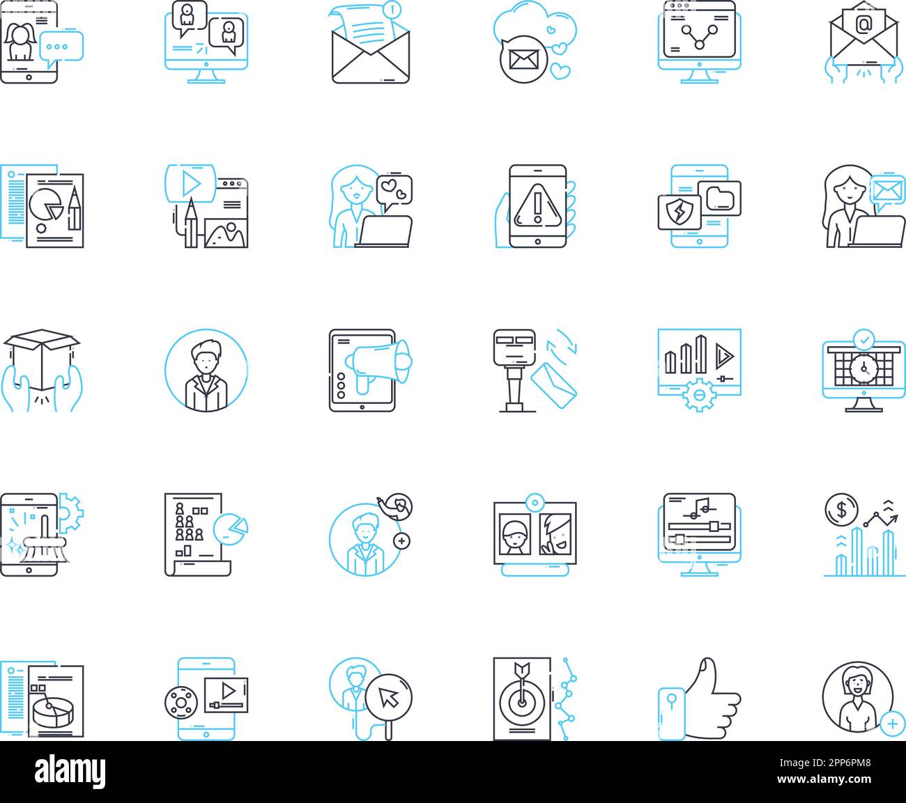 Set di icone lineari per la tecnologia Web. HTML, CSS, JavaScript, API, Framework, Segnali vettoriali e concettuali di linea back-end reattivi. Frontend,Database,CMS Illustrazione Vettoriale