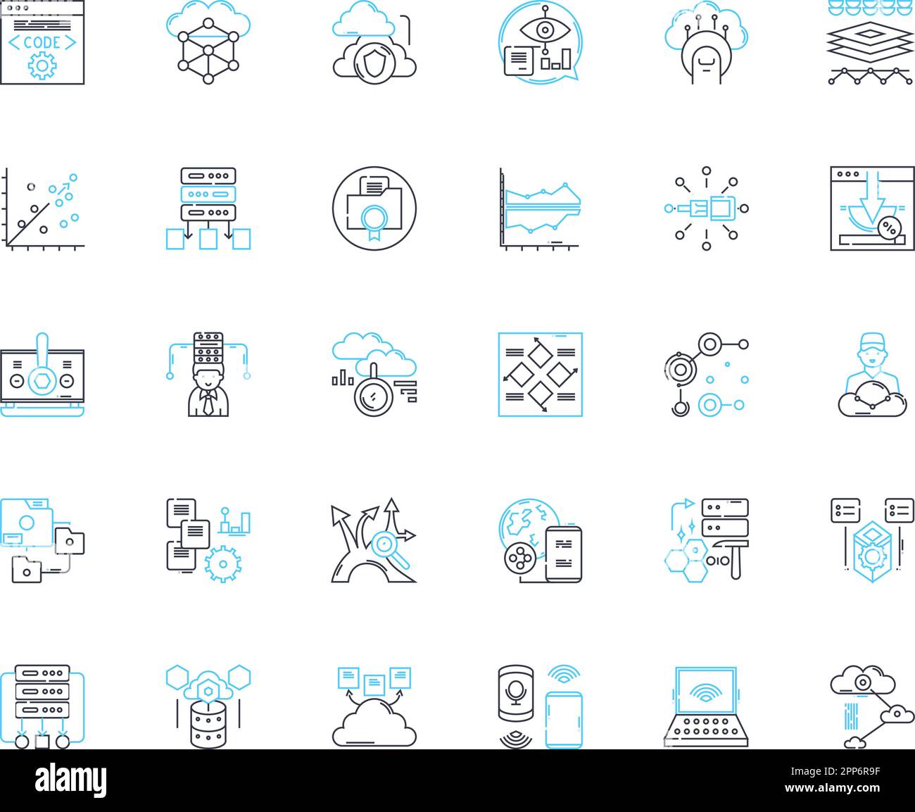 Set di icone lineari di archiviazione cloud. Online, Backup, sicurezza, accessibile, scalabile, Segnali vettoriali e concettuali affidabili e convenienti. Semplice, efficiente Illustrazione Vettoriale