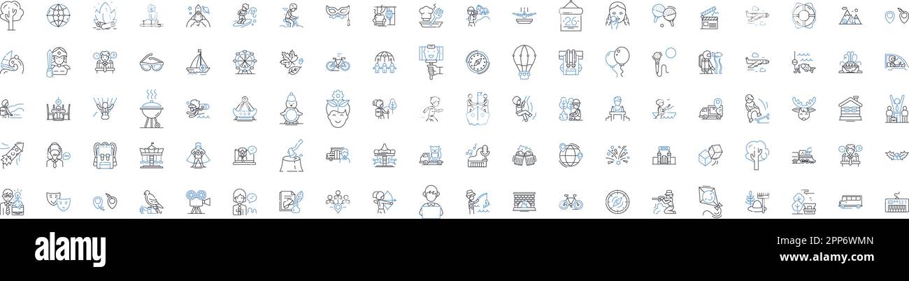 Collezione di icone della linea del tempo libero. Tempo libero, relax, tempo libero, Hobby, Divertimento, Intrattenimento, attività vettoriali e illustrazione lineare. Persegue Illustrazione Vettoriale