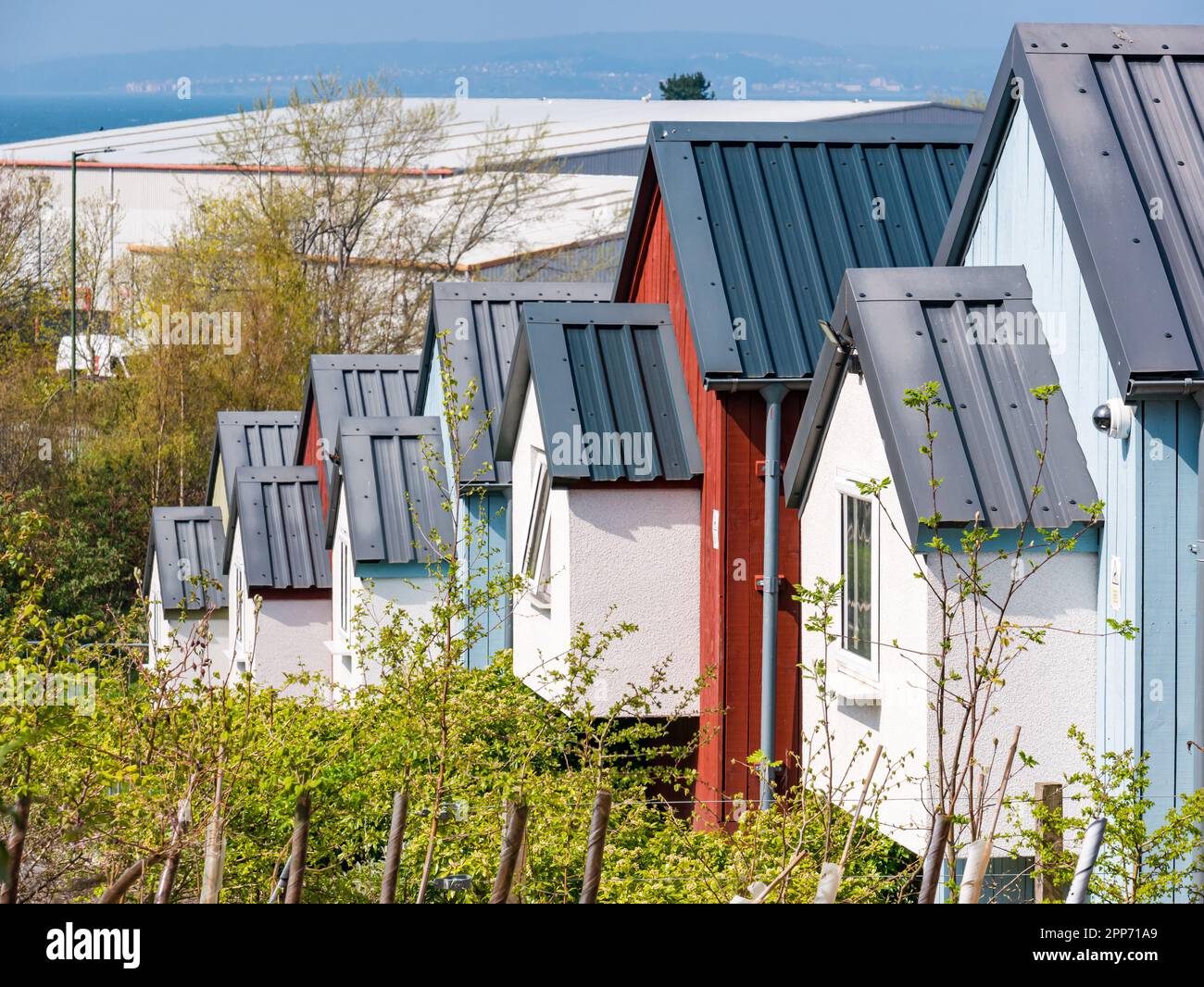 NestHouses homelessness accommodation, Social Bite Village, Granton, Edimburgo, Scozia, REGNO UNITO Foto Stock