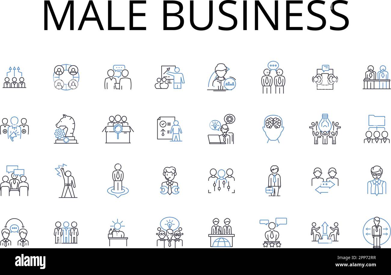 Collezione di icone business line maschile. Impresa maschile, commercio maschile, industria maschile, settore di Blokes, rapporti tra ragazzi, Manly commercio Illustrazione Vettoriale