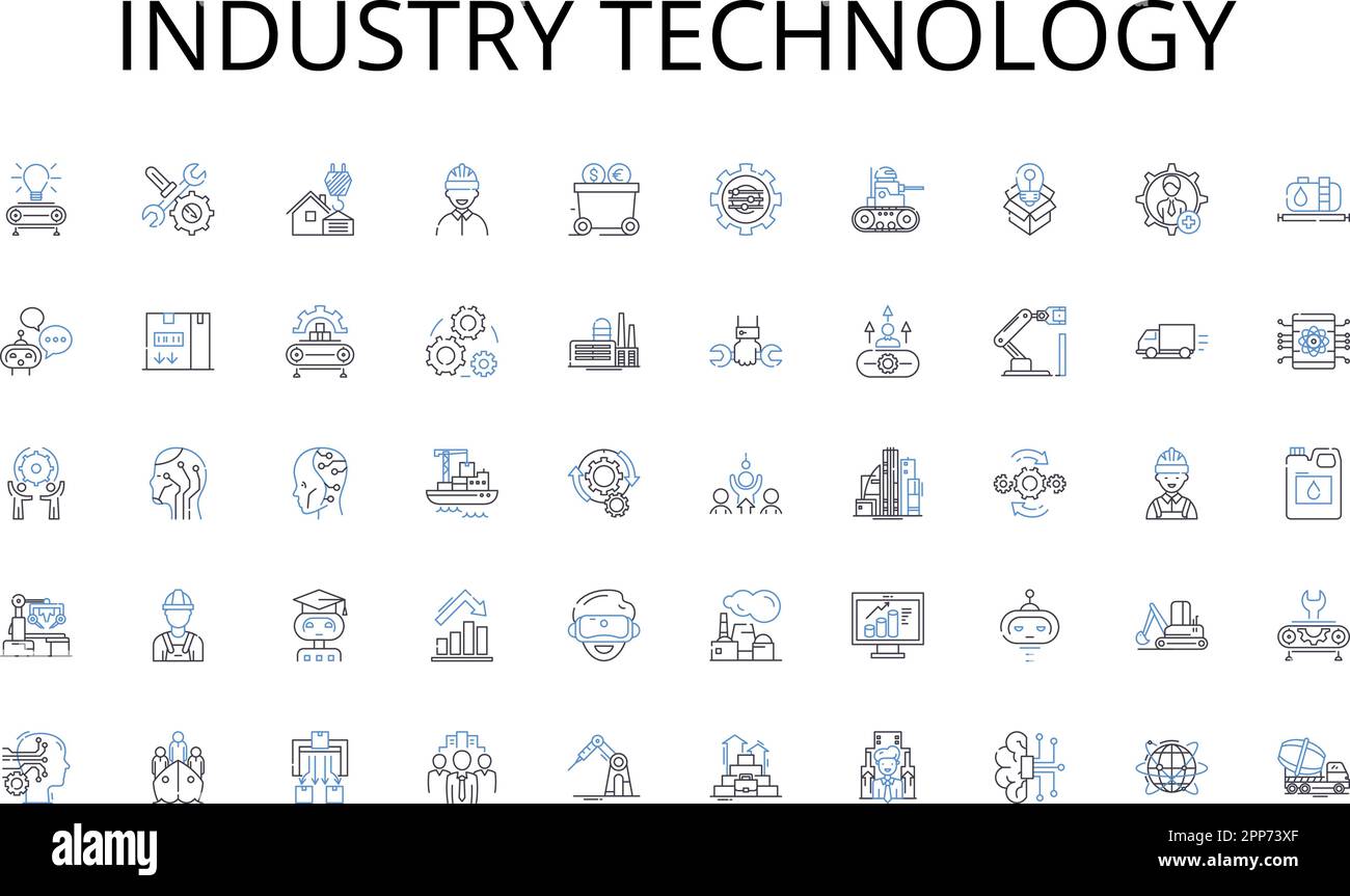 Collezione di icone della linea di tecnologia industriale. Strategia , posizionamento, messaggi, Brand story, identità, Immagini, vettore T e illustrazione lineare Illustrazione Vettoriale