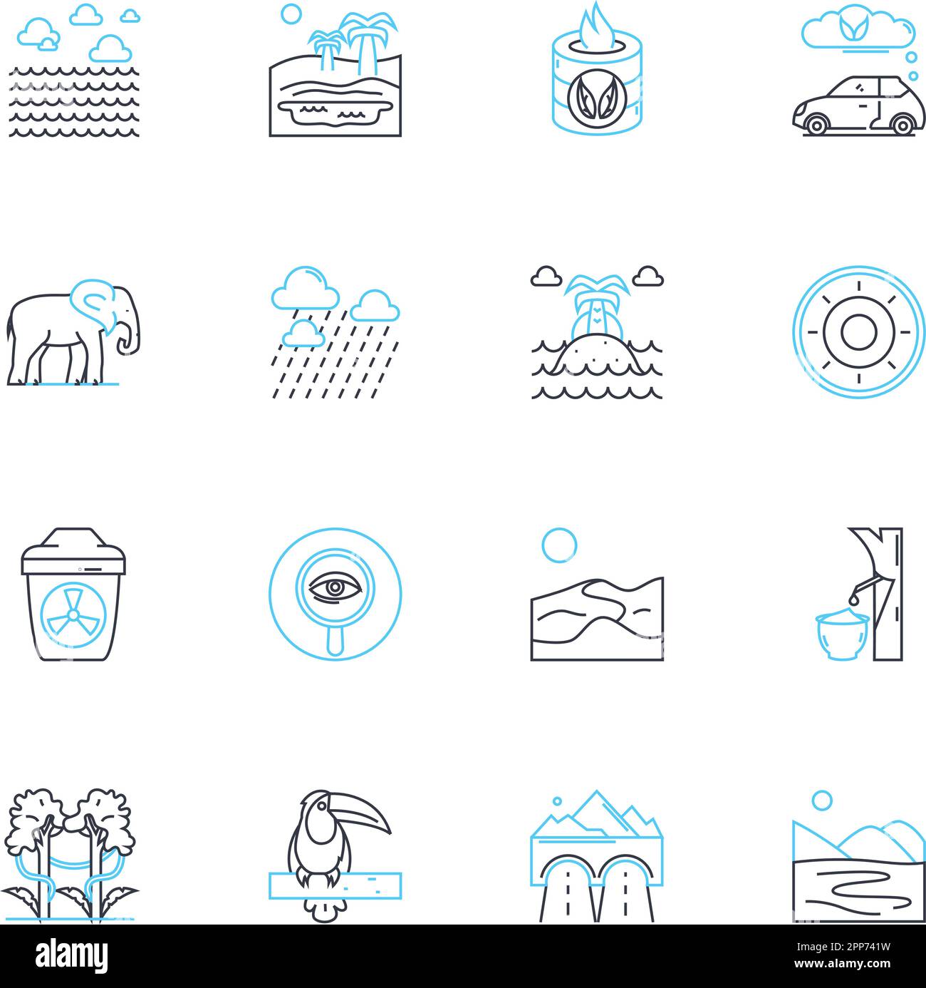 Set di icone lineari per biodiversità. Ecosistemi, specie, habitat, minacciato, conservazione, Adattamento, vettore genetico di linea e segni concettuali. Diversità Illustrazione Vettoriale