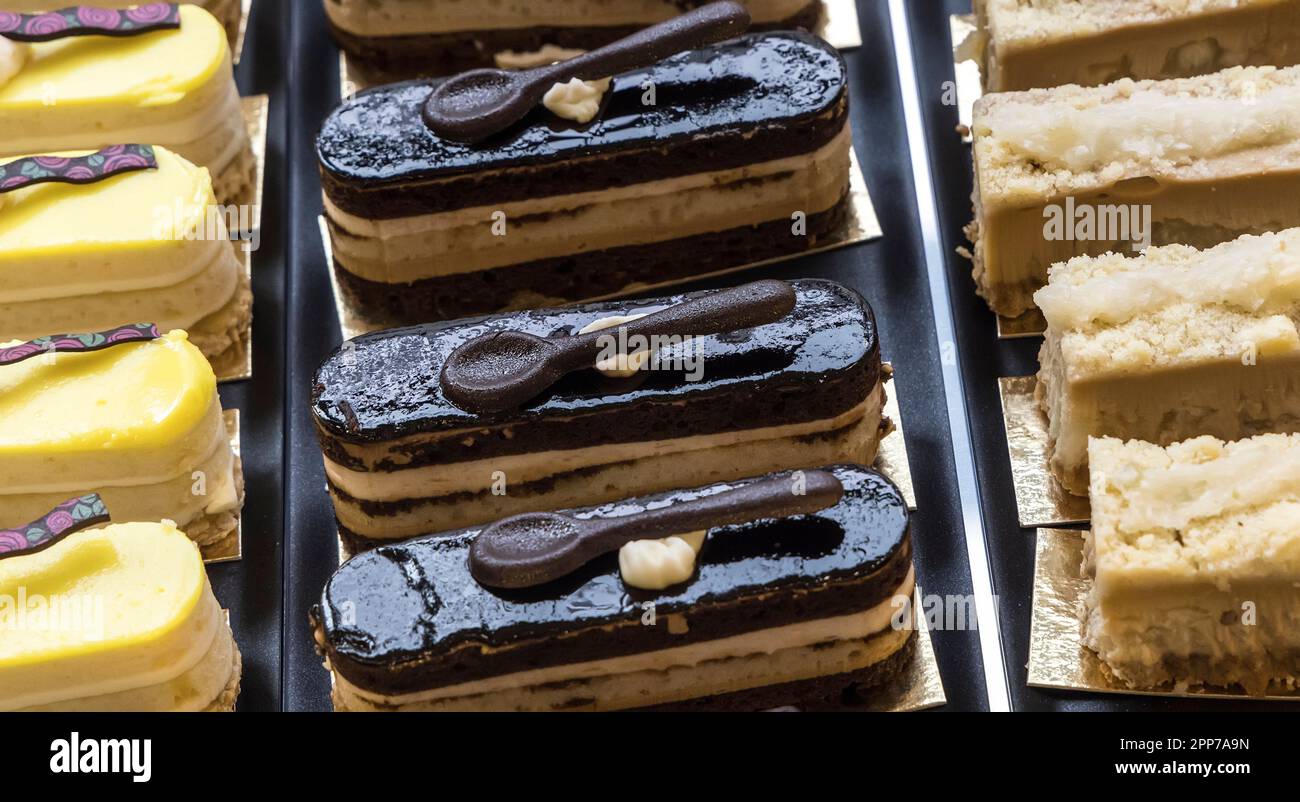 Torte artigianali in vendita, Galles, Regno Unito Foto Stock