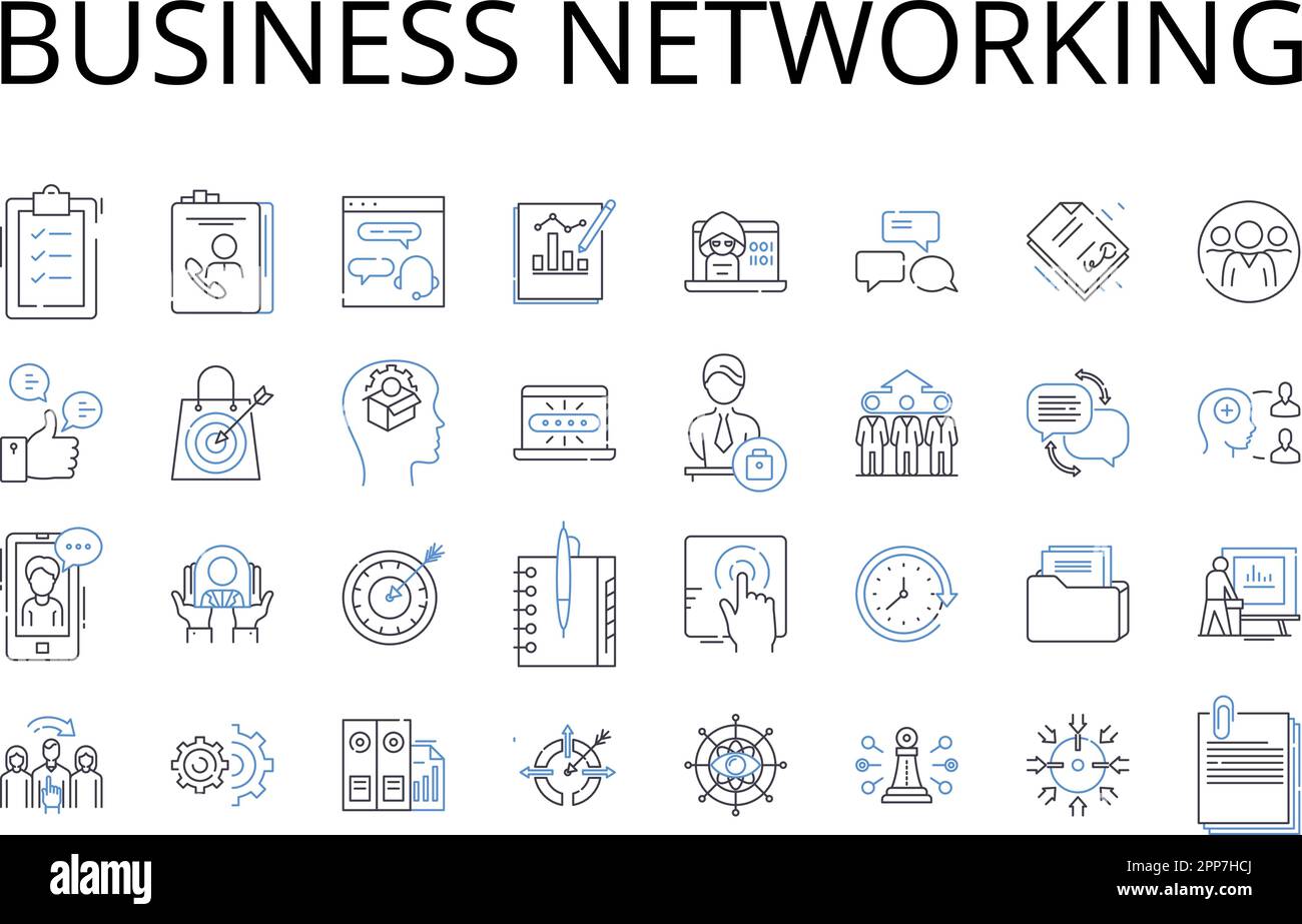 Raccolta di icone della linea di rete aziendale. Relazioni professionali, Relazioni commerciali, alleanze economiche, comunicazione aziendale, imprenditorialità Illustrazione Vettoriale