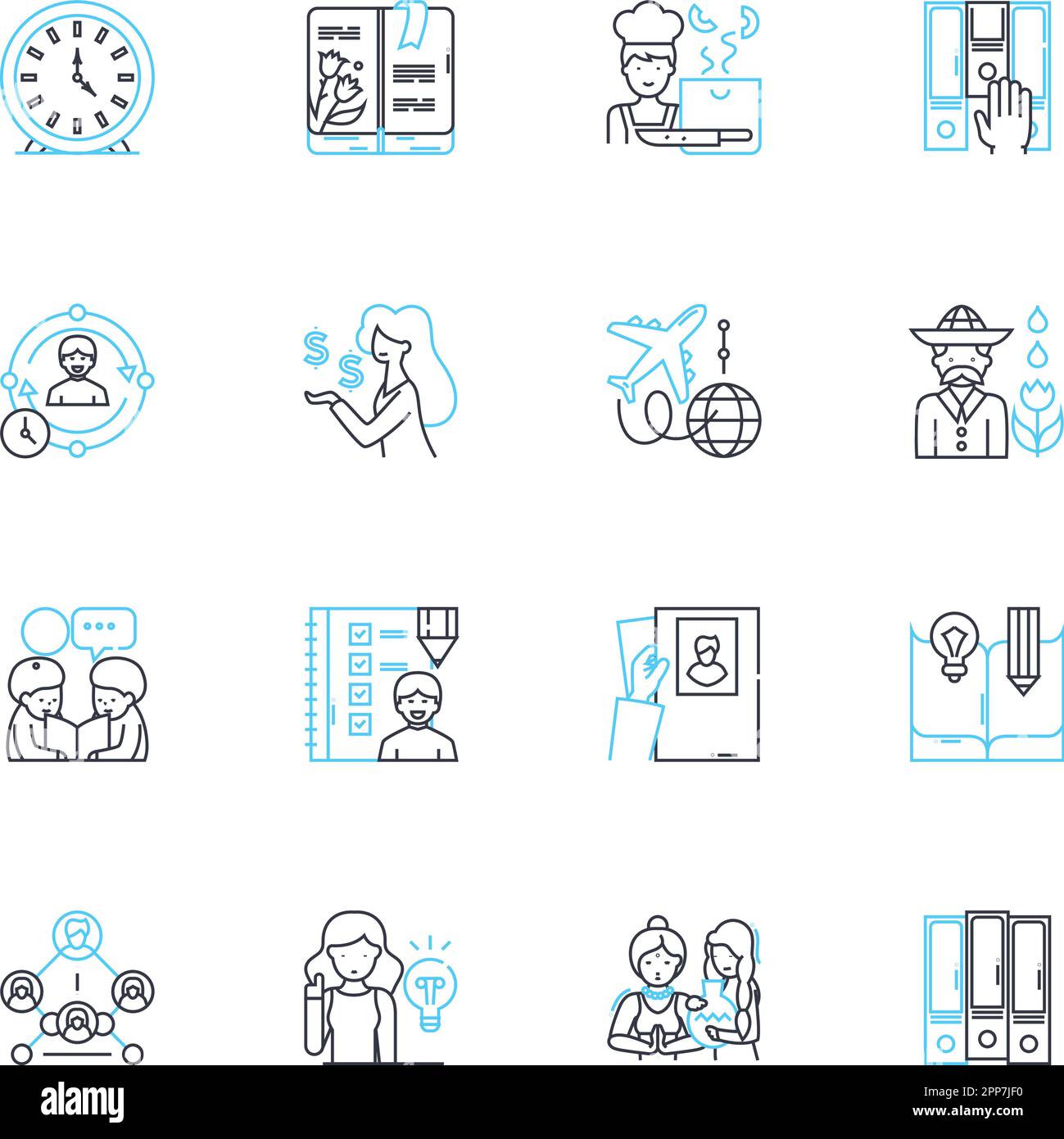 Set di icone lineari per organizer da scrivania. Cassetto, file, vassoio, smistatore, rack, Segnali per compartimenti, vettori e concept line. Contenitore, scaffale, profilo divisorio Illustrazione Vettoriale