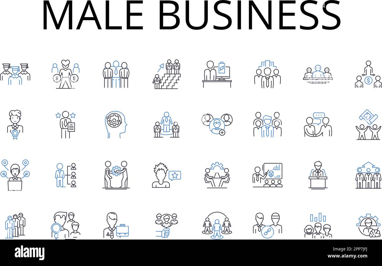 Collezione di icone business line maschile. Impresa maschile, commercio maschile, industria maschile, settore di Blokes, rapporti tra ragazzi, Manly commercio Illustrazione Vettoriale