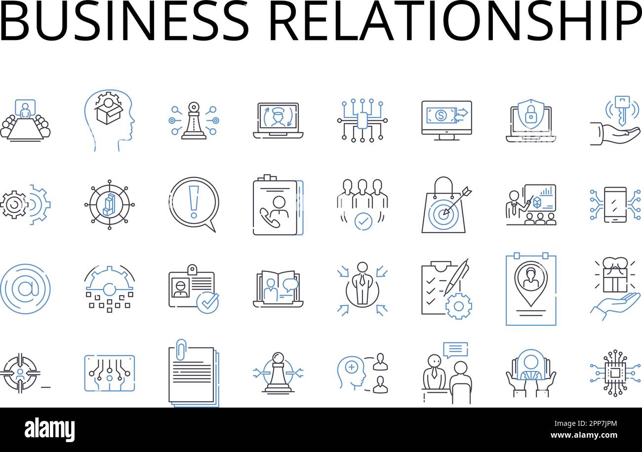 Raccolta di icone della linea di relazioni commerciali. Fedeltà dei clienti, partnership aziendale, fidelizzazione dei dipendenti, alleanza di settore, professionisti Illustrazione Vettoriale