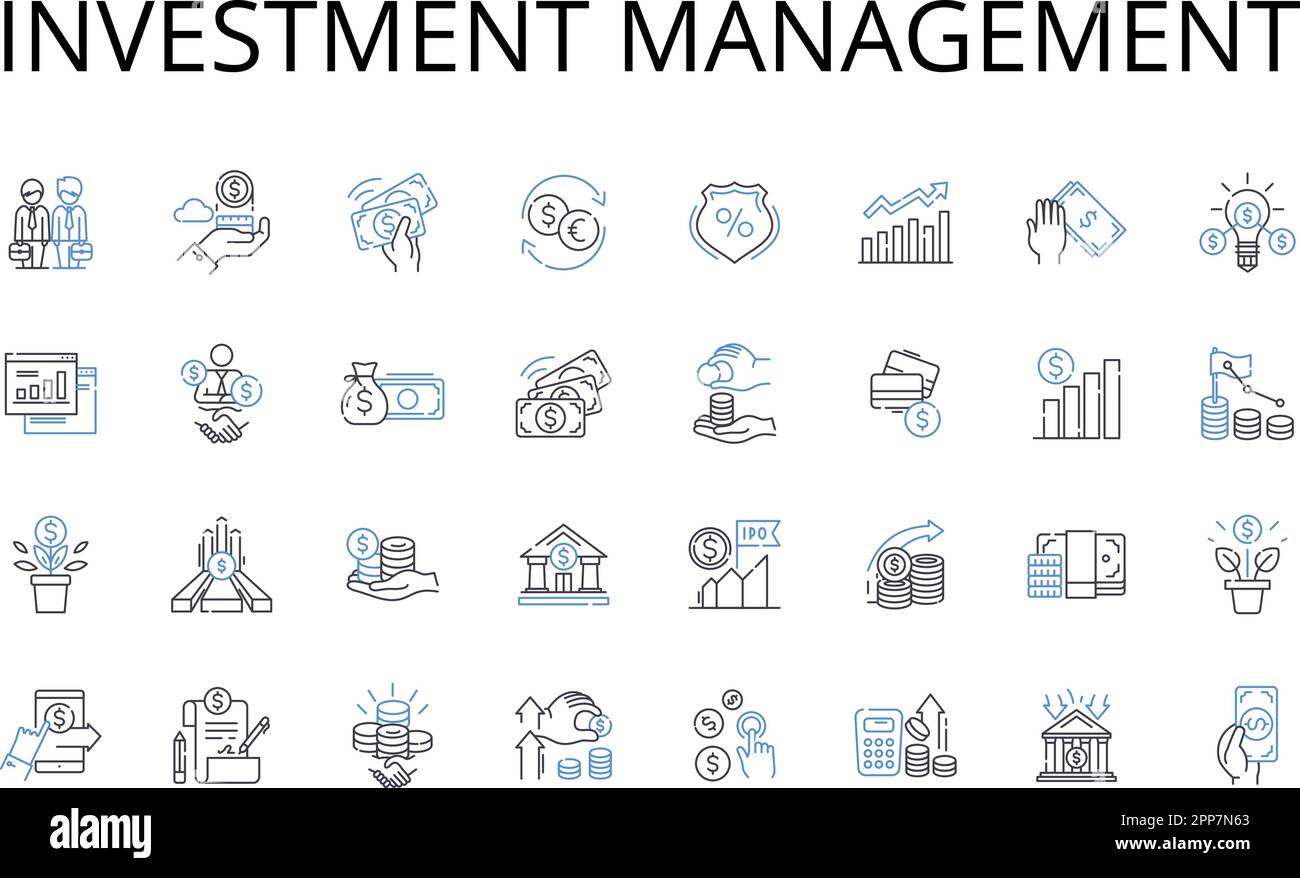 Collezione icone della linea di gestione degli investimenti. Wealth management, Asset management, Portfolio management, Financial management, My management, Capitale Illustrazione Vettoriale