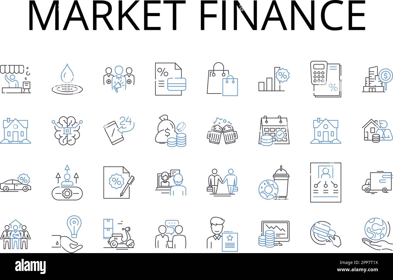 Collezione icone linea finanza di mercato. Mercati dei capitali, mercati finanziari, mercati degli investimenti, mercati azionari, mercati obbligazionari, Mercati dei titoli Illustrazione Vettoriale