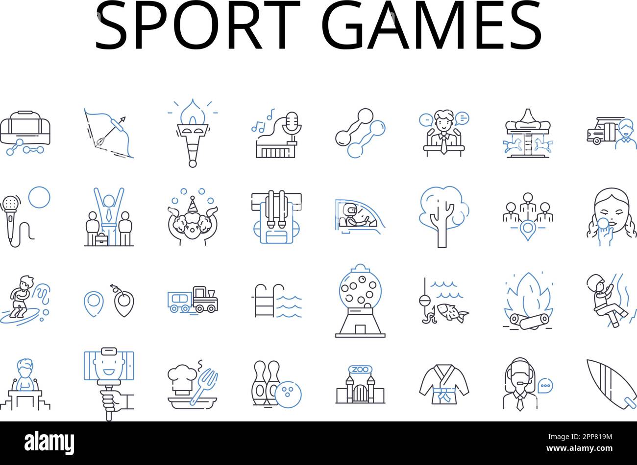 Giochi sportivi linea icone collezione. Concorsi sportivi, eventi sportivi, attività competitive, competizioni fisiche, concorsi fisici, Playoff Illustrazione Vettoriale