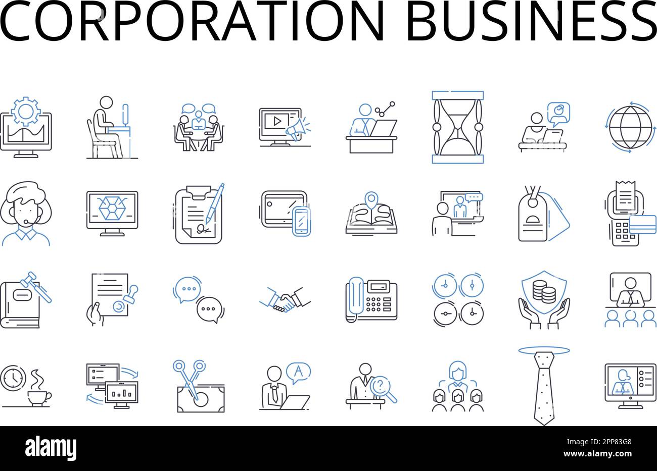 Collezione di icone della linea aziendale dell'azienda. Impresa di partnership, impresa aziendale, impresa aziendale, organizzazione dello stabilimento, istituzione Illustrazione Vettoriale