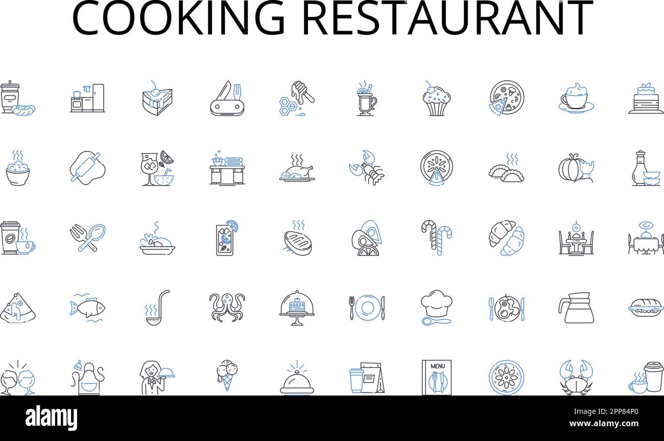 Cucina linea ristorante icone collezione. Centrale, Hub, principale, Amministrazione, sede centrale, Illustrazione principale, vettore centrale e lineare. Centralizzato Illustrazione Vettoriale