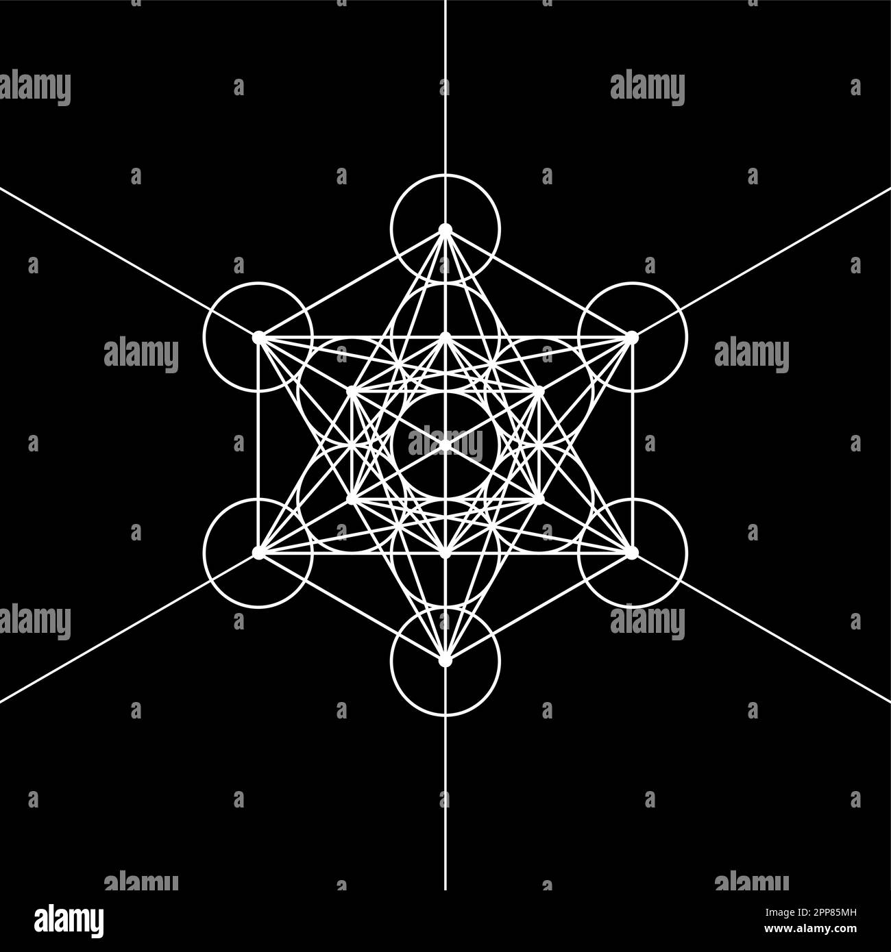 Metatrons Cube, fiore della vita. Geometria sacra, elemento grafico Vector isolato Illustrazione. Mystic icona solidi platonici, bianco astratto geometrico Illustrazione Vettoriale