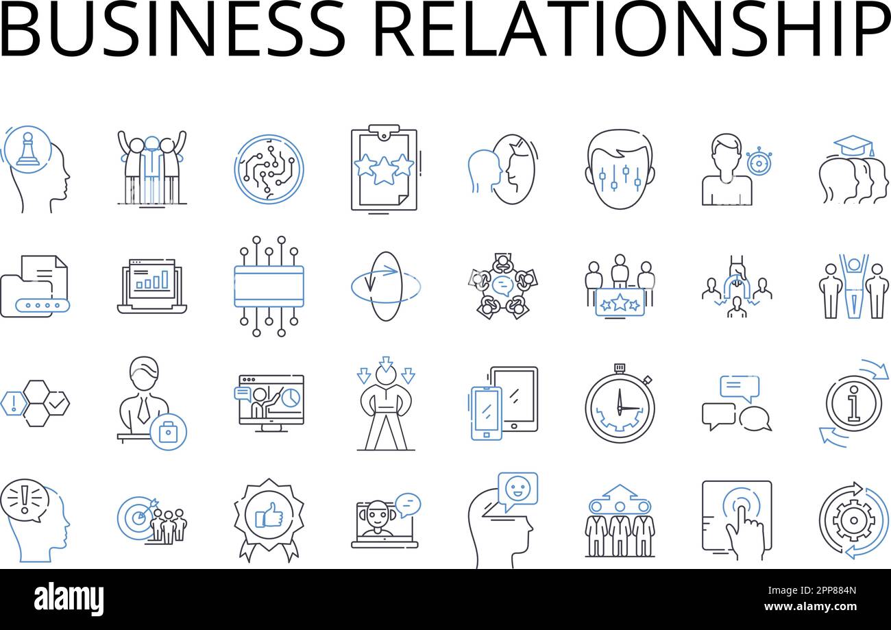 Raccolta di icone della linea di relazioni commerciali. Fedeltà dei clienti, partnership aziendale, fidelizzazione dei dipendenti, alleanza di settore, professionisti Illustrazione Vettoriale