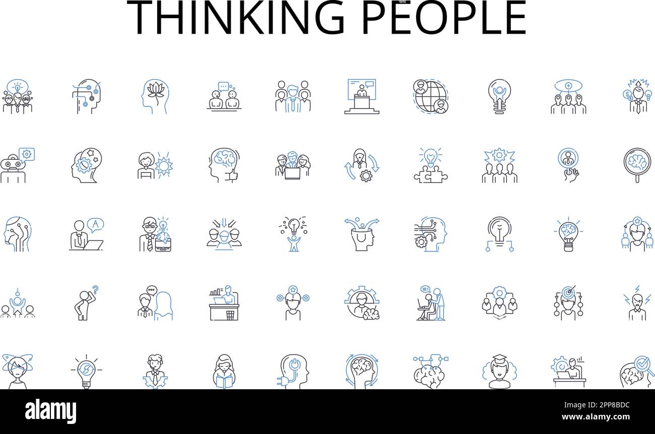 Thinking persone linea icone raccolta. Produttività, efficienza, automazione, Alexa, Siri, Google, vettore chatbot e illustrazione lineare. Integrazione Illustrazione Vettoriale