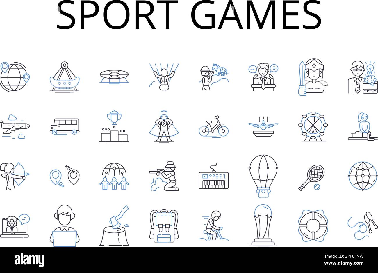Giochi sportivi linea icone collezione. Concorsi sportivi, eventi sportivi, attività competitive, competizioni fisiche, concorsi fisici, Playoff Illustrazione Vettoriale