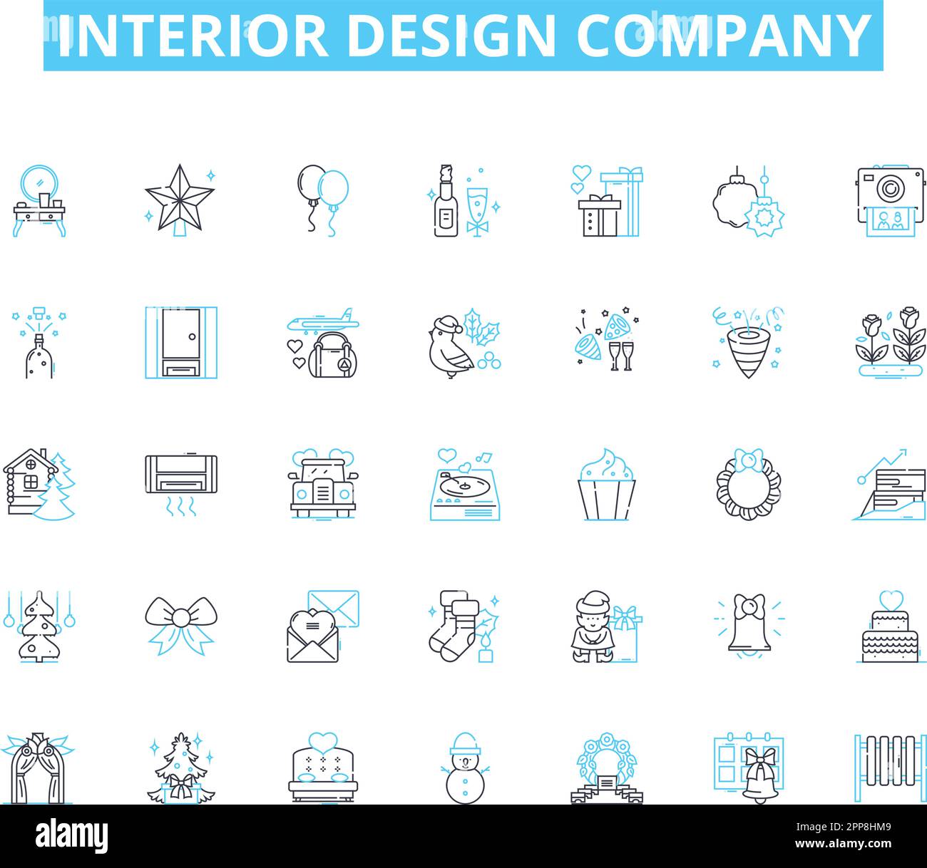 Set di icone lineari per aziende di interior design. Sofisticato, elegante, moderno, elegante, Segni vettoriali e concettuali contemporanei e senza tempo. Lussuoso Illustrazione Vettoriale