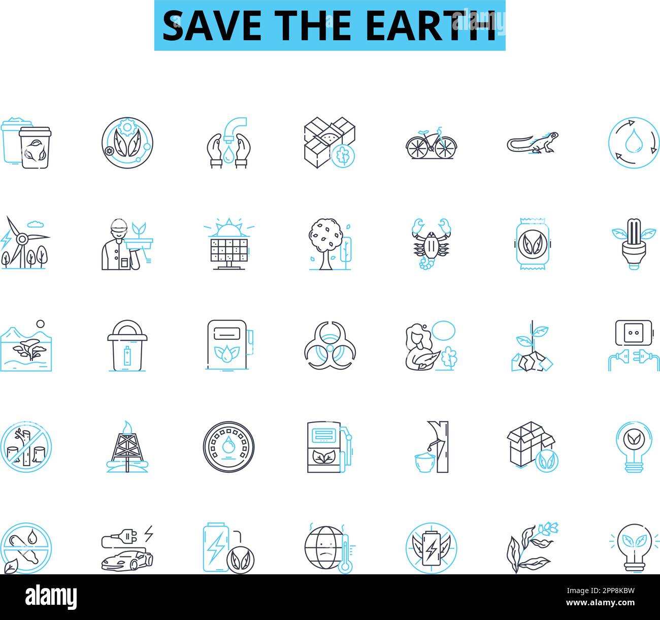 Salvare il set di icone lineari terrestri. Sostenibilità, conservazione, riciclaggio, verde, protezione, Ambiente, ridurre i segnali vettoriali e concettuali. Carbonio Illustrazione Vettoriale