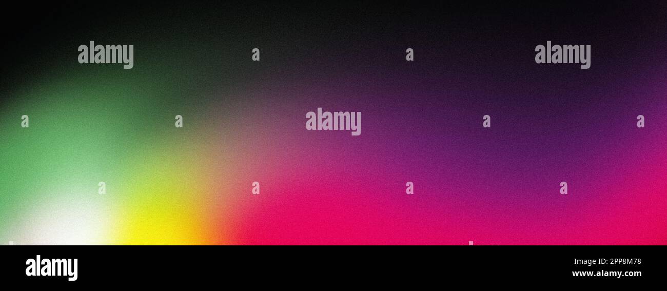 Sfumatura di colore brillante su sfondo grigio nero, banner astratto con colori arcobaleno, effetto texture rumore scuro Foto Stock