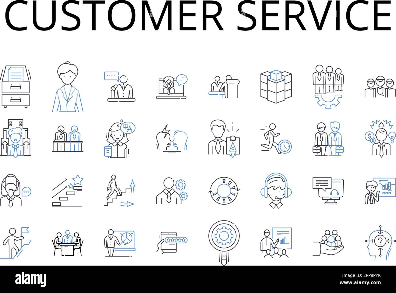 Raccolta delle icone della linea del servizio clienti. Relazioni con i clienti, soddisfazione dei clienti, assistenza clienti, esperienza clienti, assistenza clienti, Acquirente Illustrazione Vettoriale