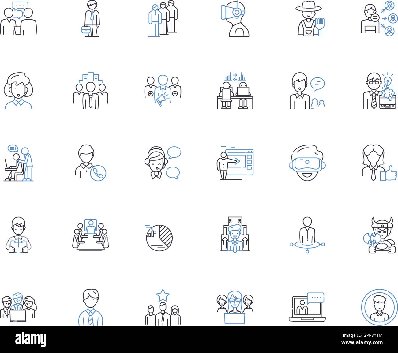 Raccolta di icone della linea dell'orario di lavoro. Pianificazione, disponibilità, funzionamento, orario, apertura, Chiusura, vettore orario di lavoro e illustrazione lineare. Periodo Illustrazione Vettoriale