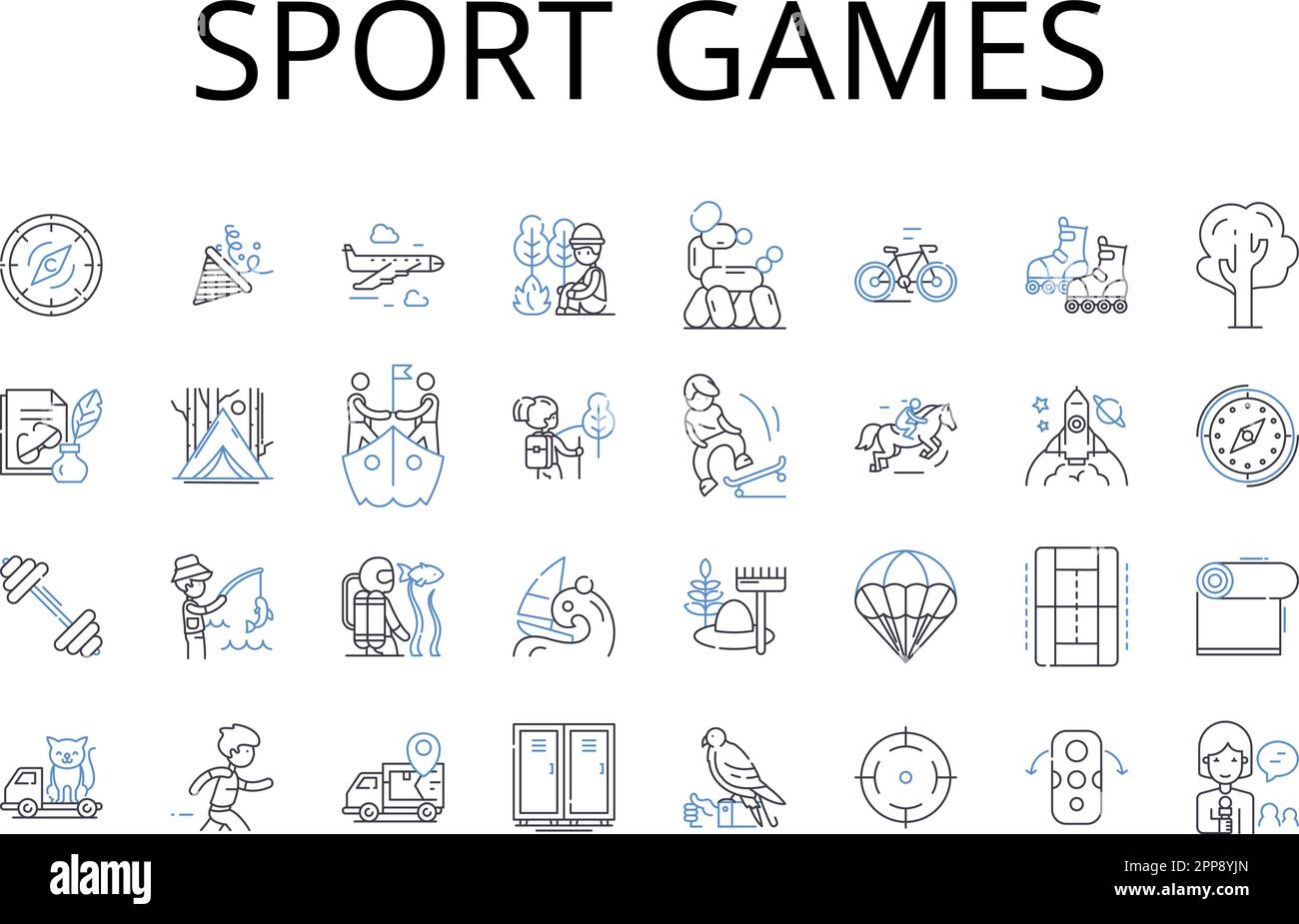 Giochi sportivi linea icone collezione. Concorsi sportivi, eventi sportivi, attività competitive, competizioni fisiche, concorsi fisici, Playoff Illustrazione Vettoriale