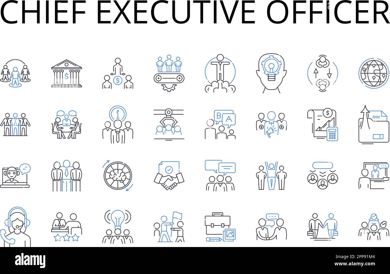 Collezione di icone della linea Chief Executive Officer. Presidente eletto, Senior Manager, Amministratore Delegato, General Counsel, Financial Officer, Marketing Illustrazione Vettoriale