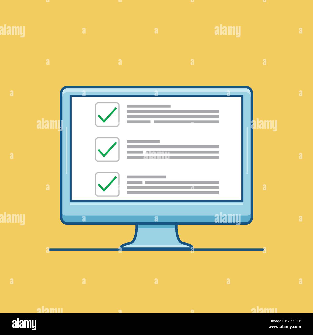 Caselle di controllo sullo schermo del computer. Caselle di controllo e segni di spunta verdi. Concetto moderno per banner web, siti web, infografiche. Vettore creativo di disegno piano i Illustrazione Vettoriale