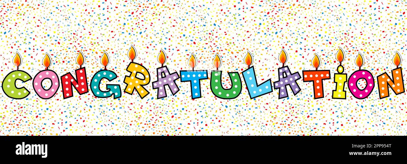 Candele con la parola Congratulazione su fondo coriandoli Illustrazione Vettoriale