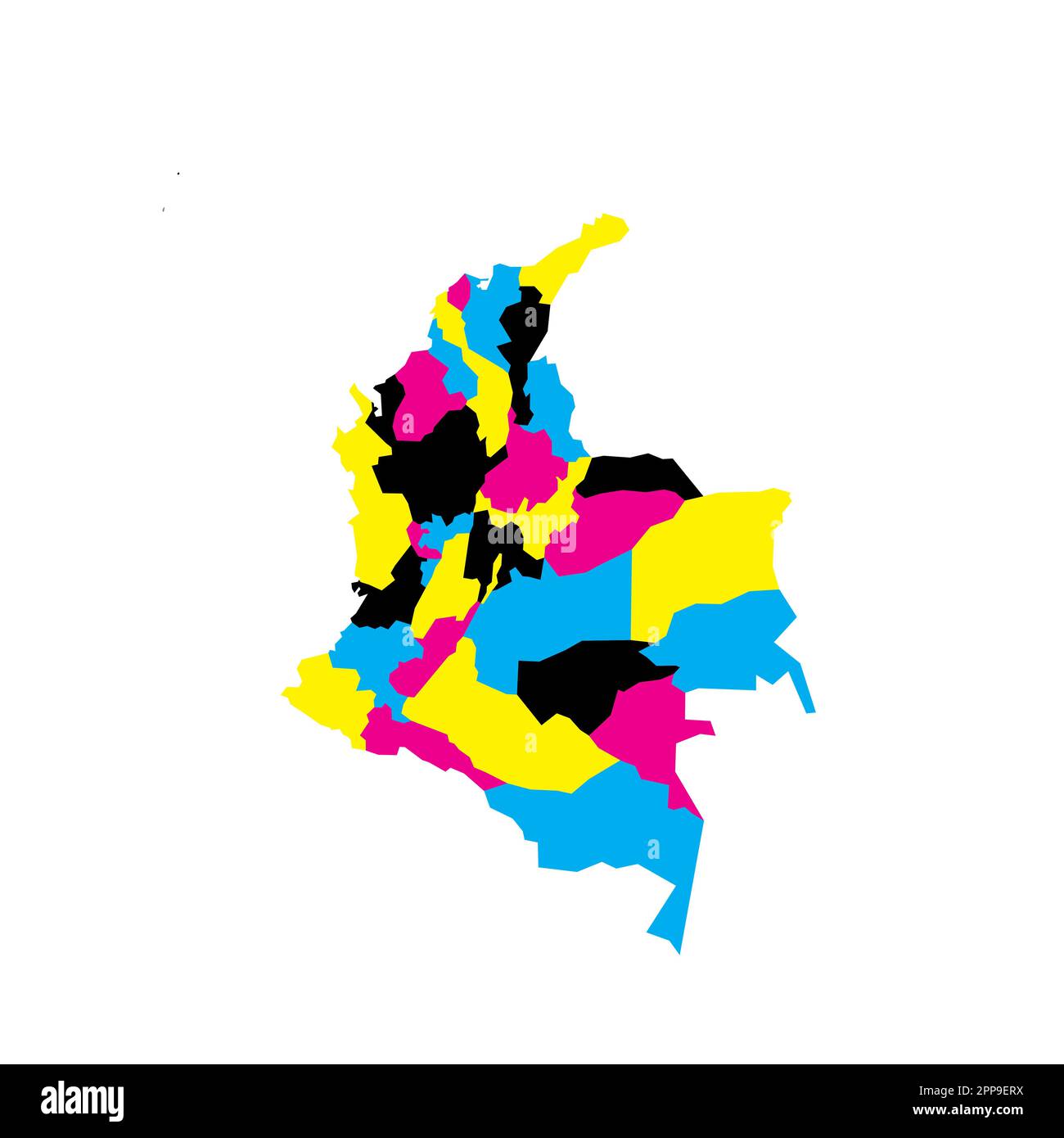 Colombia mappa politica delle divisioni amministrative - dipartimenti e distretto della capitale. Mappa vettoriale vuota in colori CMYK. Illustrazione Vettoriale