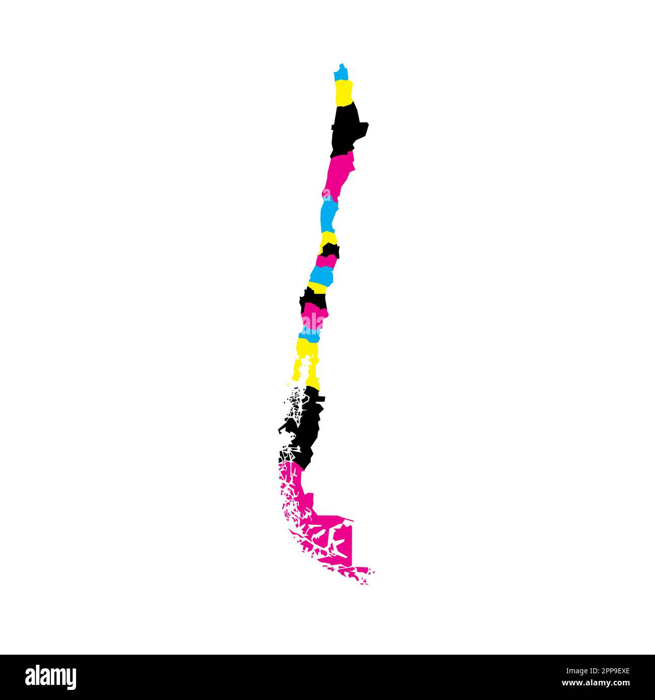 Cile carta politica delle divisioni amministrative - regioni. Mappa vettoriale vuota in colori CMYK. Illustrazione Vettoriale