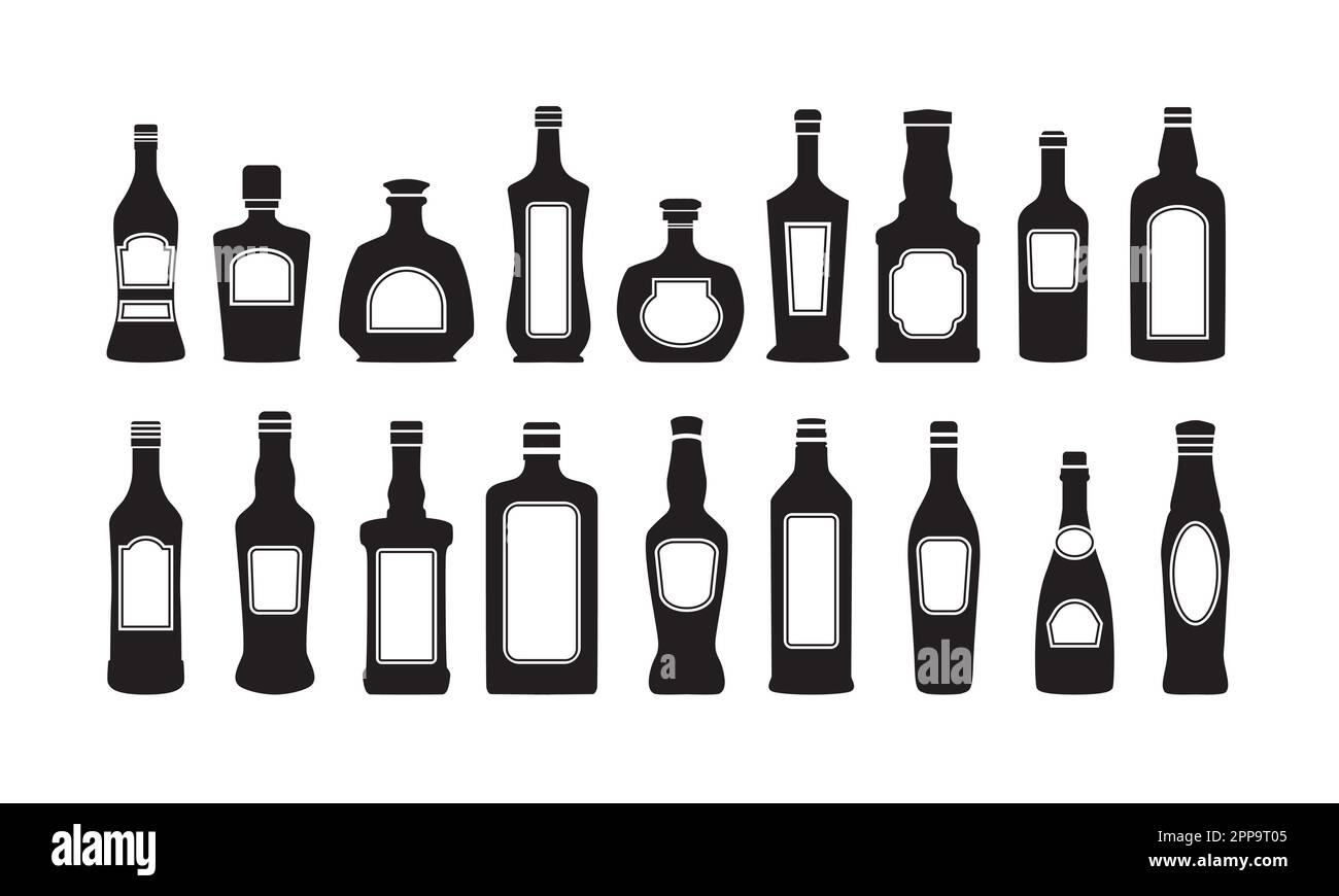 Set vettoriale con diverse bottiglie di alcool Illustrazione Vettoriale