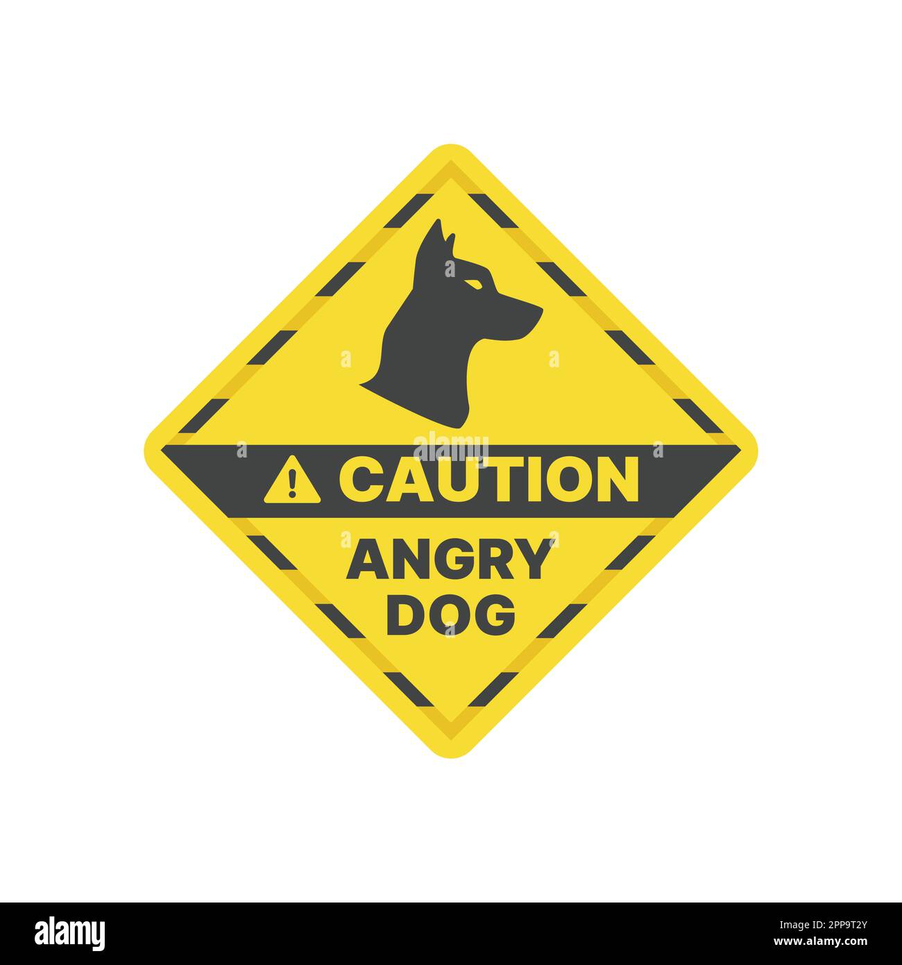 Attenzione segno vettore giallo cane. Avvertenza e cautela arrabbiato guardia cane etichetta. Illustrazione Vettoriale