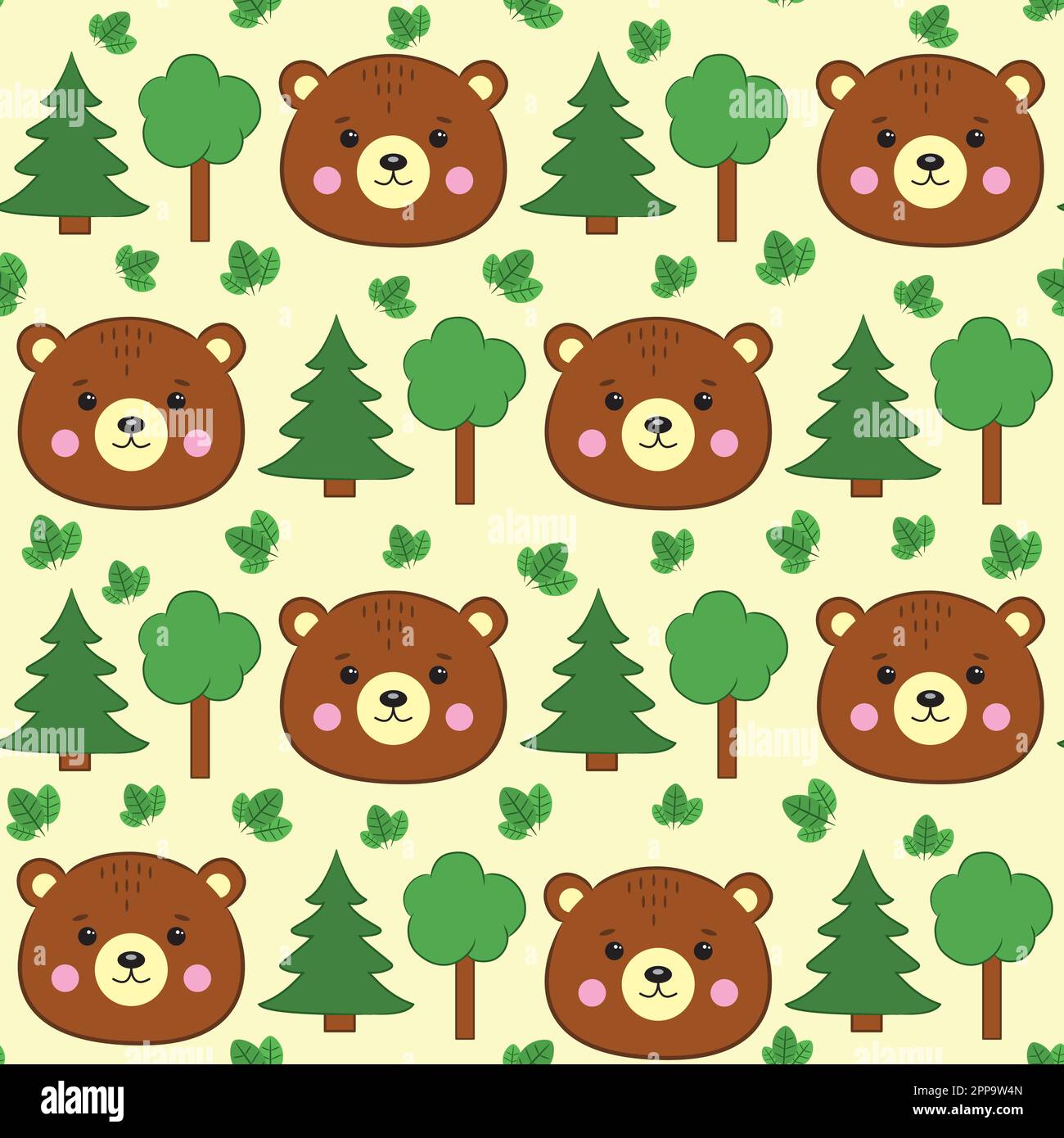 Modello senza cuciture con orsi e alberi. Illustrazione Vettoriale