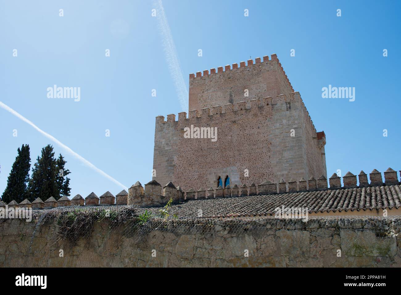 Ex castello di Enrique II de Trastámara. Un imponente complesso difensivo dominato dalla Torre del Homenaje o Torrione, così come il battlemen Foto Stock