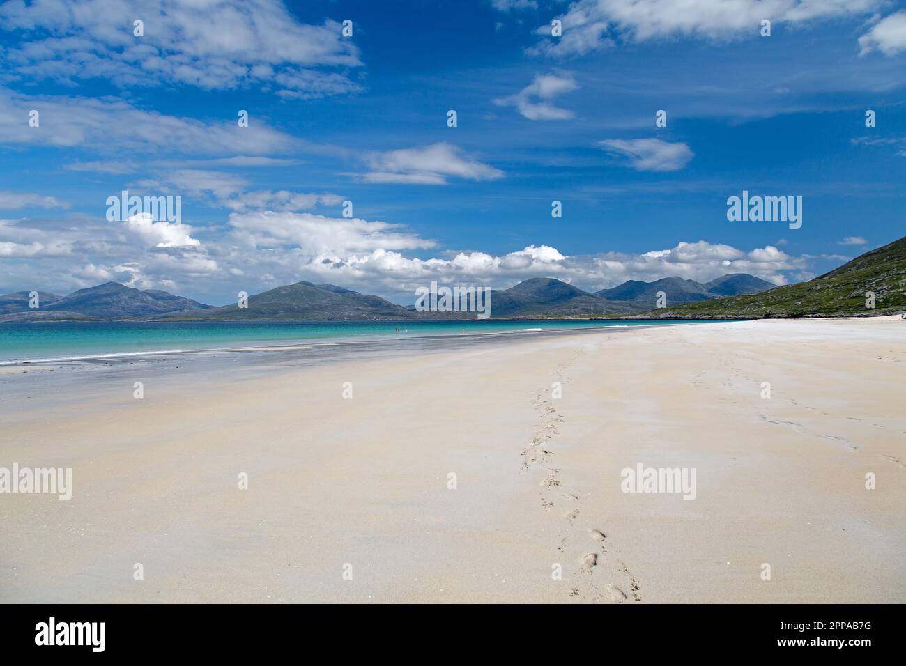 Impronte di White Sands, Luskentyre Beach, Harris, Isola di Harris, Ebridi, Ebridi esterne, Western Isles, Scozia, Regno Unito, Gran Bretagna Foto Stock