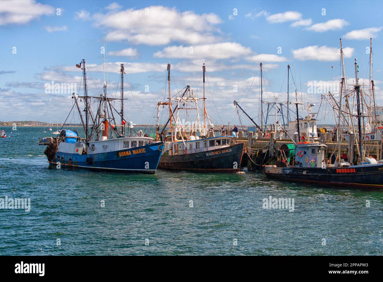 Barche da pesca nel porto vicino Acadia National Park, Maine, Stati Uniti d'America Foto Stock