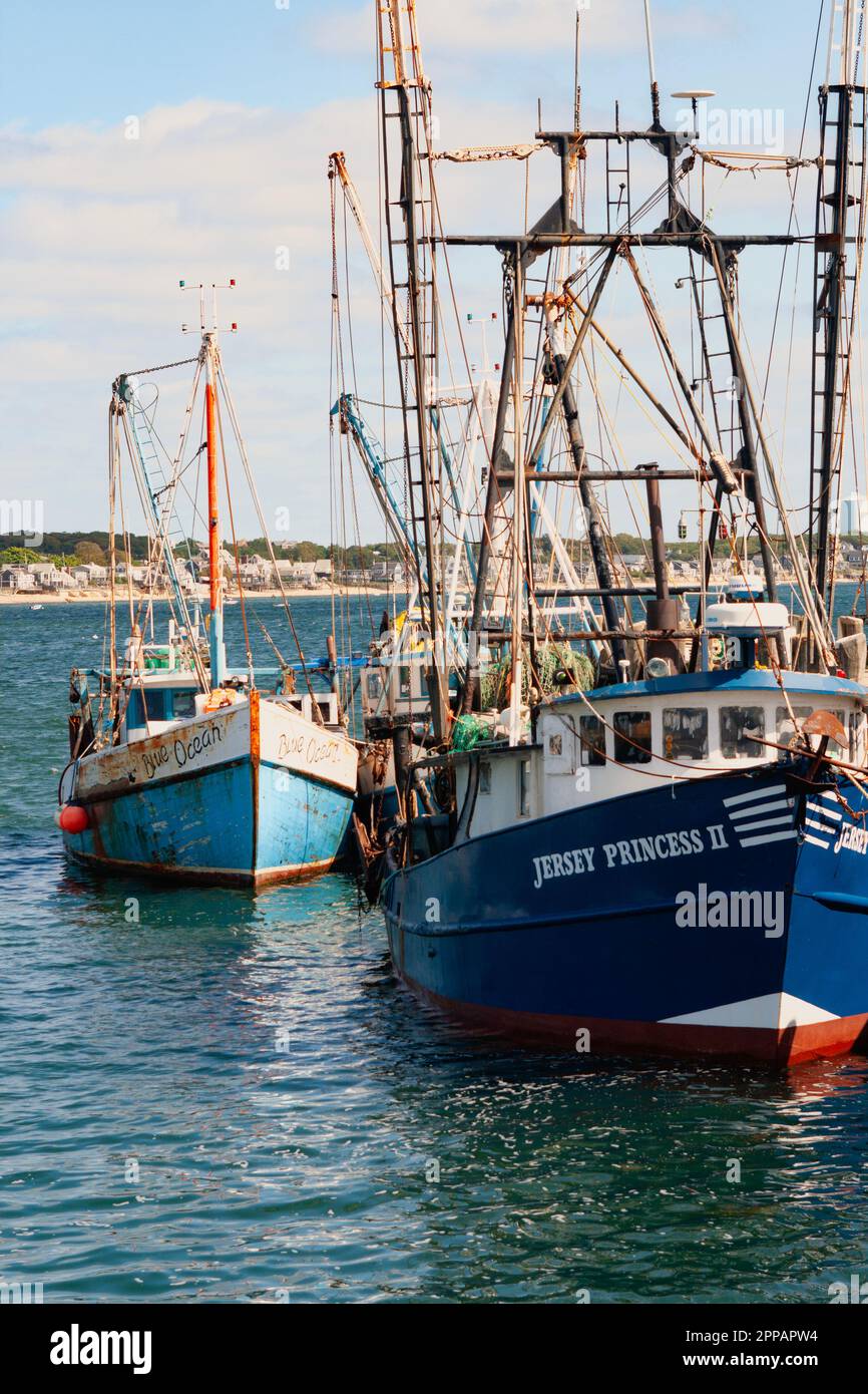 Barche da pesca nel porto vicino Acadia National Park, Maine, Stati Uniti d'America Foto Stock