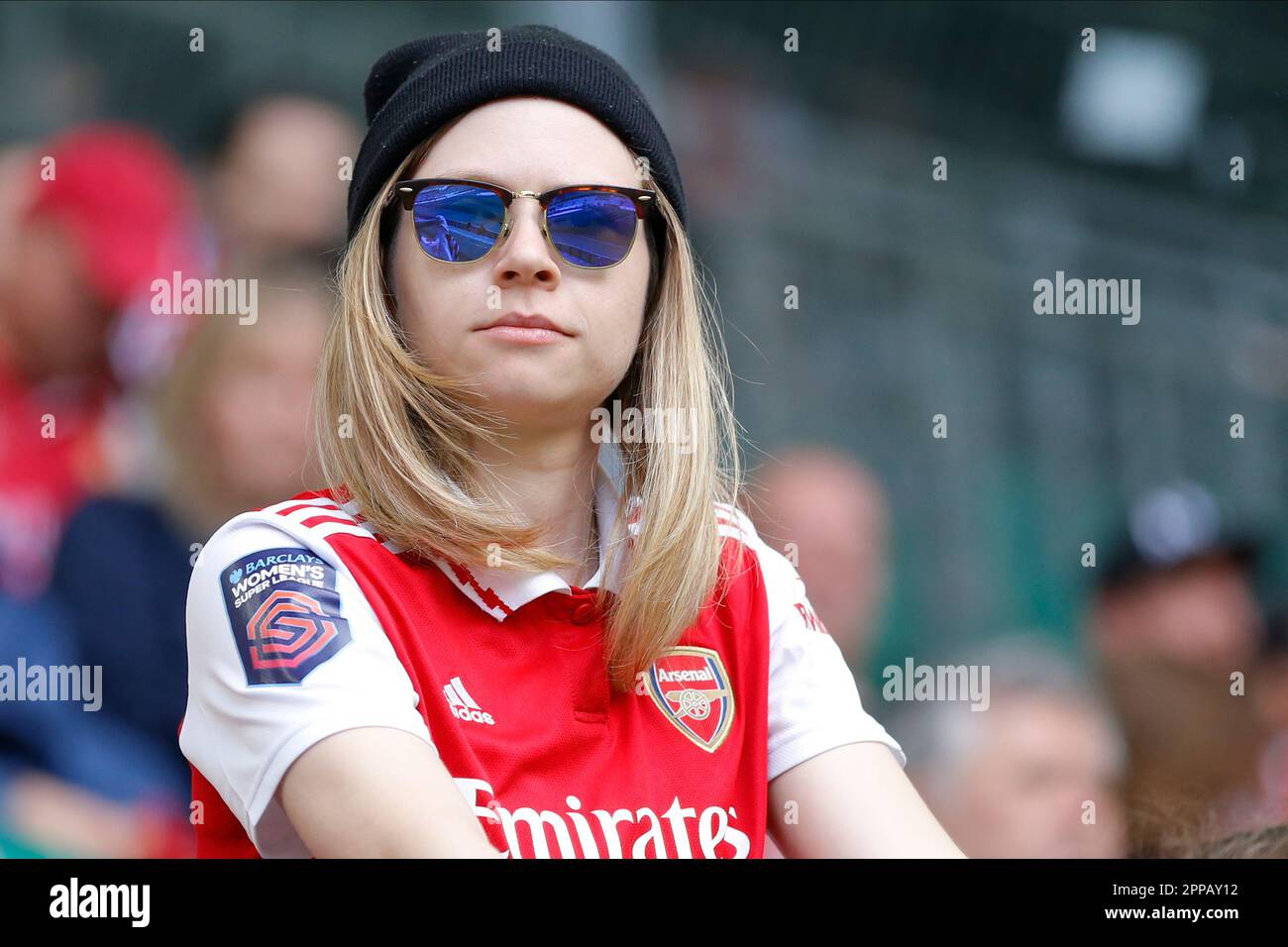 Wolfsburg, Germania. 23rd Apr, 2023. Tifosi dell'Arsenal che si sono rallegrati il 23 aprile 2023 alla Volkswagen Arena, Wolfsburg, Germania. Durante la partita tra VfL Wolfsburg Vs Arsenal, semifinale, Women Champions League (prima tappa). ( Credit: Iñaki Esnaola/Alamy Live News Foto Stock