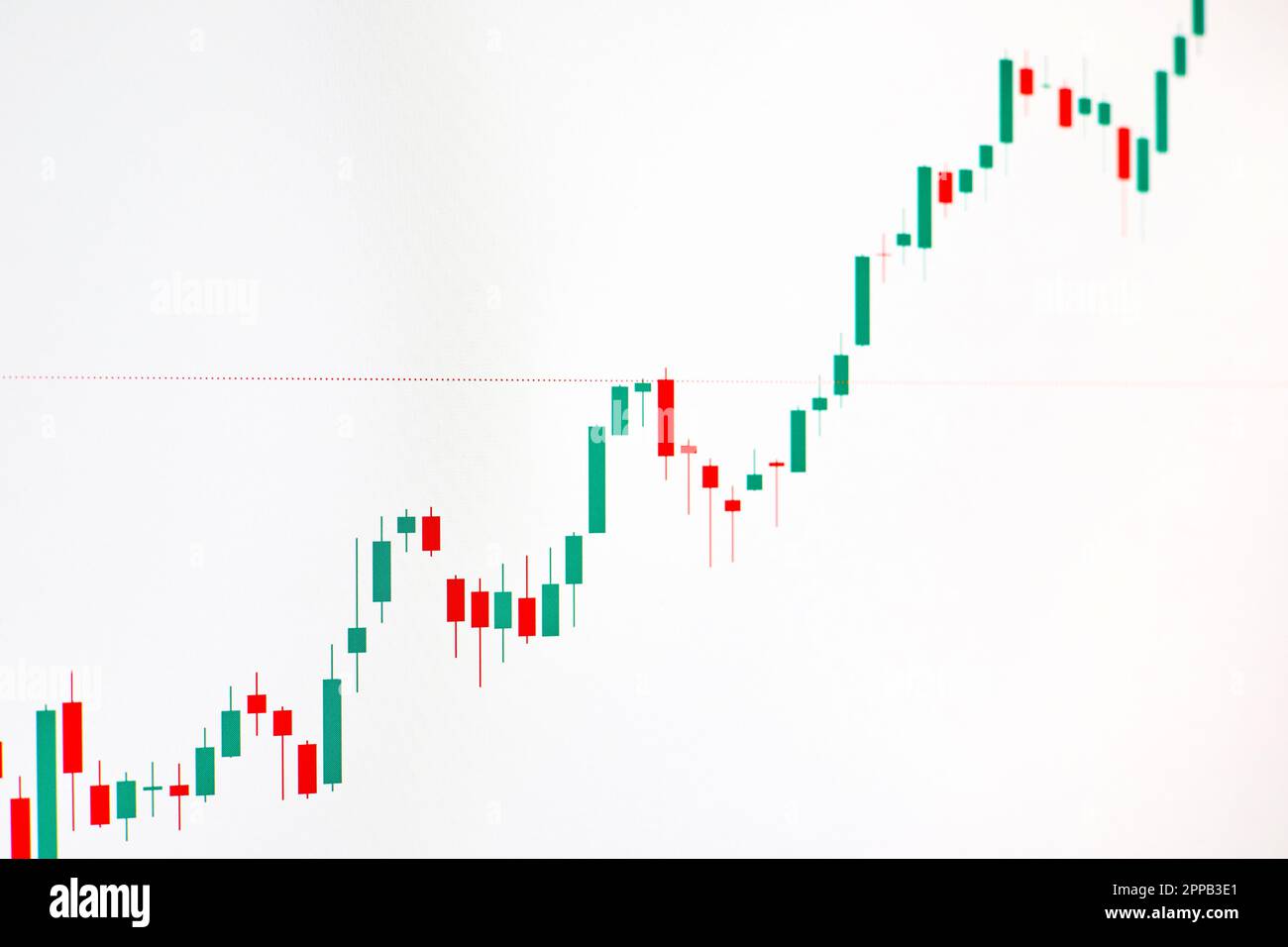 Grafico crescente del mercato azionario su sfondo bianco Foto Stock