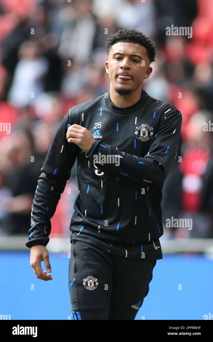 Londra, Regno Unito. 23rd Apr, 2023. Londra, 23rd 2023 aprile: Jadon Sancho del Manchester United durante la partita di calcio semifinale della fa Cup tra Brighton Hove Albion e Manchester United allo stadio di Wembley, Londra, Inghilterra. (Pedro Soares/SPP) Credit: SPP Sport Press Photo. /Alamy Live News Foto Stock