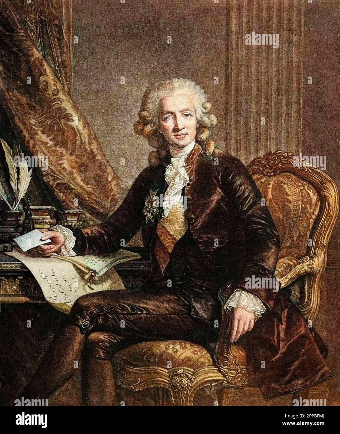 Ritratto di Charles Alexandre de Calonne (1734-1802) - Charles Alexandre de Calonne (1734-1802) controllore generale delle finanze di Luigi XVI. Incisione dopo Elizabeth Vigee-Lebrun. Foto Stock