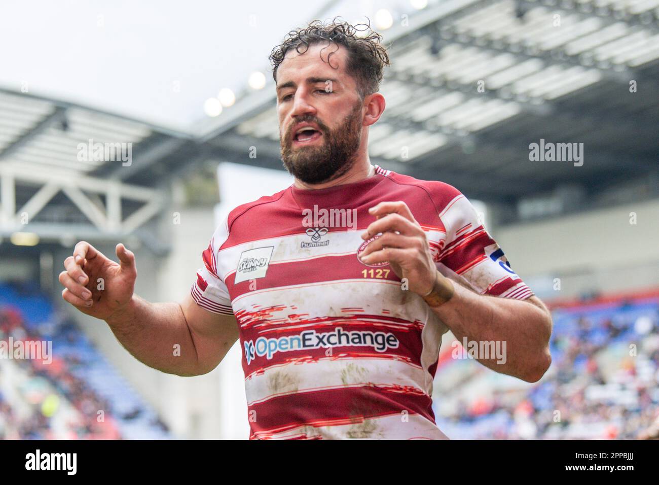 Toby King #3 dei Guerrieri di Wigan durante la partita di Betfred Super League Round 10 Guerrieri di Wigan contro la Trinità di Wakefield al DW Stadium, Wigan, Regno Unito, 23rd Aprile 2023 (Foto di Craig Thomas/News Images) in, il 4/23/2023. (Foto di Craig Thomas/News Images/Sipa USA) Credit: Sipa USA/Alamy Live News Foto Stock