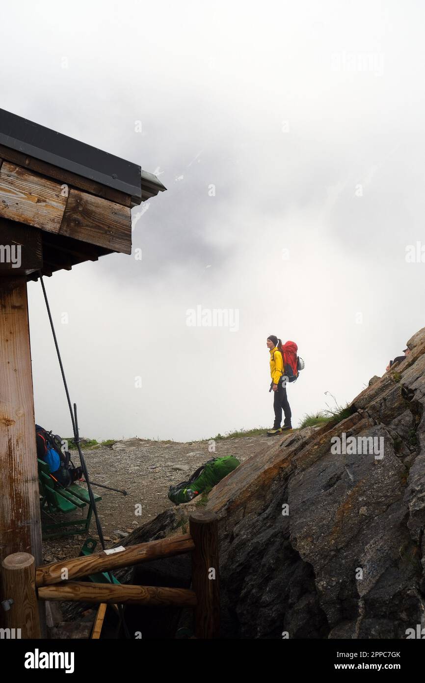 Stazione Nid d'Aigle, al ghiacciaio Bionnassay, sul tour di Tramway du Mont Blanc, alpi francesi, Rodano - Alpi, Chamonix zona, Francia Foto Stock