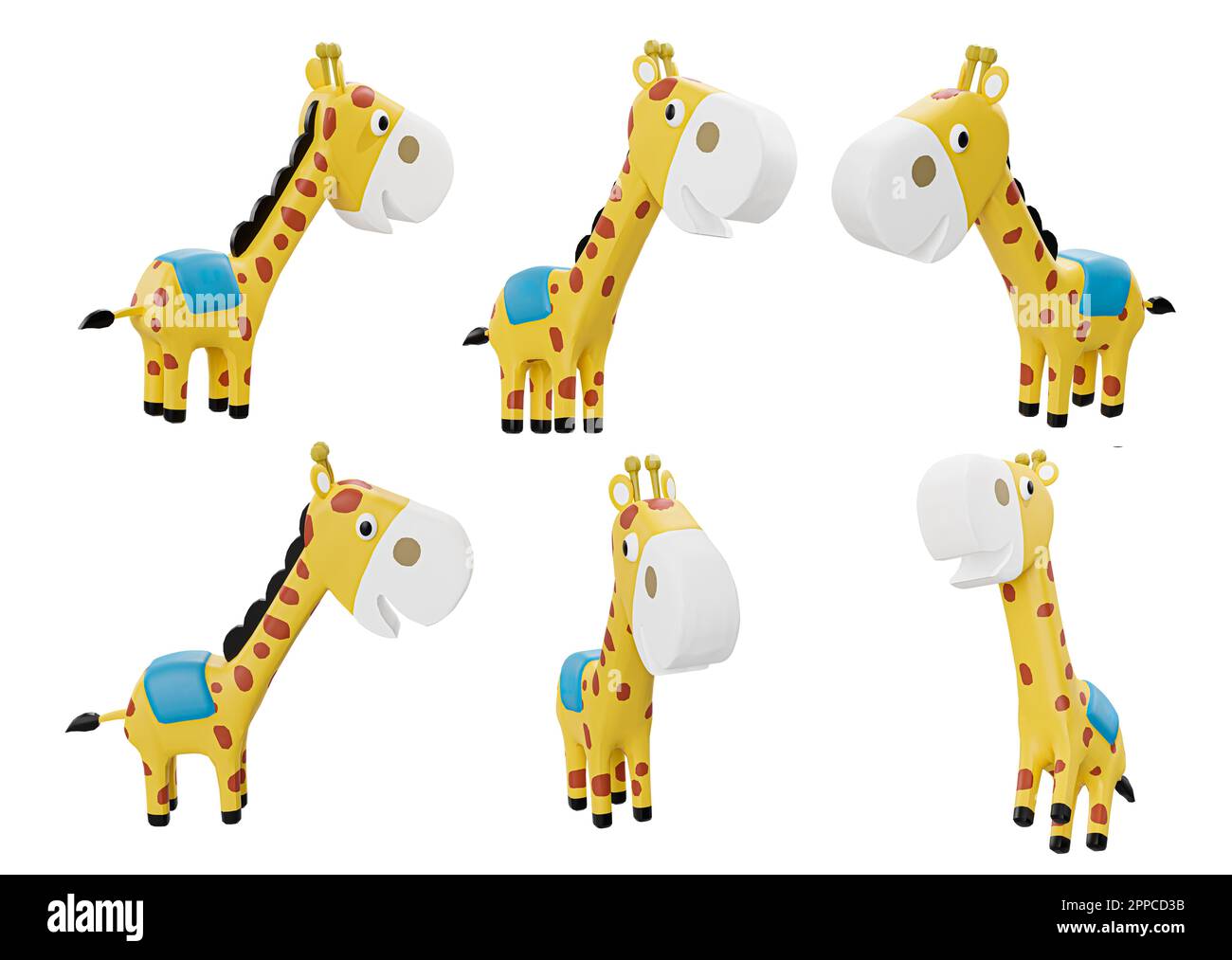 Cartoon giraffa angoli diversi isolati su sfondo bianco dettagli di alta qualità - rendering 3D Foto Stock