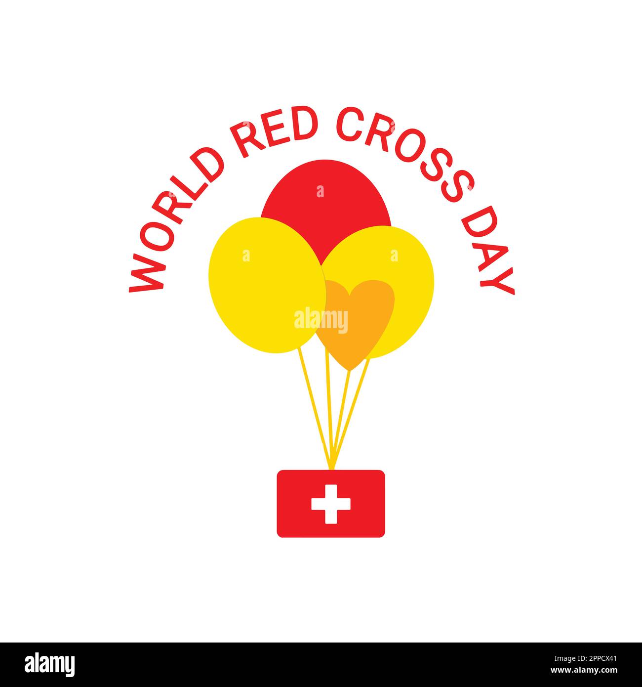 Giornata mondiale della Croce Rossa. Illustrazione vettoriale di una croce rossa con palloncini. Adatto per biglietti d'auguri, poster e striscioni. Illustrazione Vettoriale