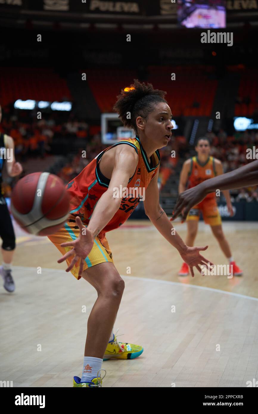 Cierra Burdick di Valencia Basket in azione durante le quarti di finale di Play Off di Liga Endesa il 23,2023 aprile al Padiglione Fuente de San Luis (Valenci Foto Stock