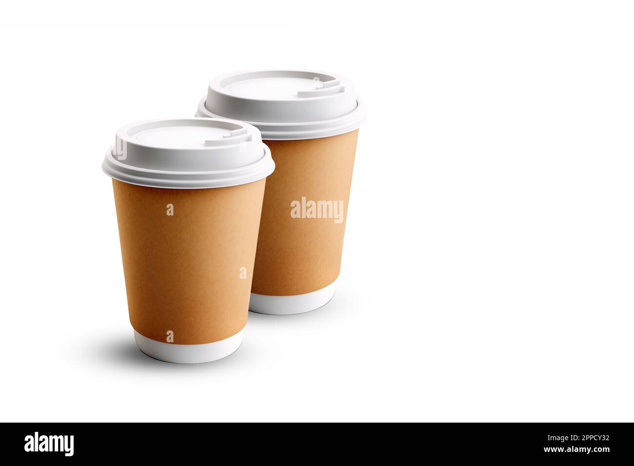 Due tazzine da asporto. Isolato su sfondo bianco Foto Stock